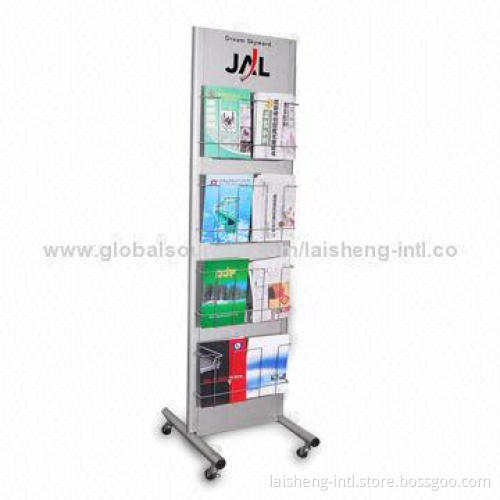 Metal Magazine Rack with Steel Tubing Frame and 4 Heavy-duty Industrial Wheels